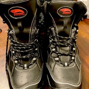 Black and grey steel toe lace up boots